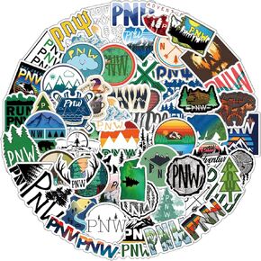 62Pcs PNW Stickers Pack, Cartoon Aesthetic Vinyl Waterproof Decals for Water Bottle,Laptop,Phone,Skateboard,Scrapbooking,Bumper Gifts for Kids Teens Adults Fans for Party Supply Decor