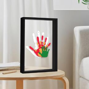 2 Set of Family Handprint Kit Black, Baby Hand and Footprint Kit with 6 Colors Non-Toxic, DIY Art Print Wooden Frame, Gift for Family Couple Friends