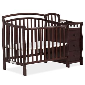 Casco 3-In-1 Mini Crib And Changing Table In Black, Convertible Crib, Made Of Pinewood, Three Position Adjustable Mattress Height Settings