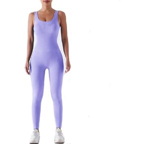 Women's Jumpsuits Ribbed One Piece Tank Tops Rompers Sleeveless Yoga Exercise Workout Seamless Bodycon