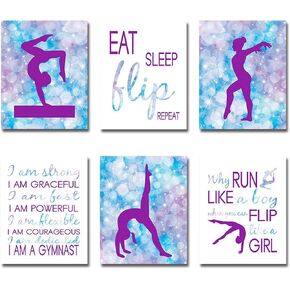 Mirabuy Set of 6 Unframed Gymnastics Wall Art, Gymnastics Wall Decor, Gymnast Wall Art (8" x 10")