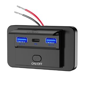 منفذ USB RV، 2PCS12V-24V حامل لوحة منفذ USB على الحائط، 36 وات PD3.0 نوع C و18 وات شحن سريع مزدوج QC3.0 USB-A لوحة تثبيت على الحائط مع زر تشغيل/إيقاف لشاحنة RV Marine Boat ATV