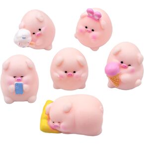 Mini Resin Pigs Set, Dollhouse Miniature Tiny Piggy Figurines, Mini Resin Animals Landscaping Decoration,Cute Stuff Accessories for Party,Cake,Fairy Garden Decorations - 6 Pcs