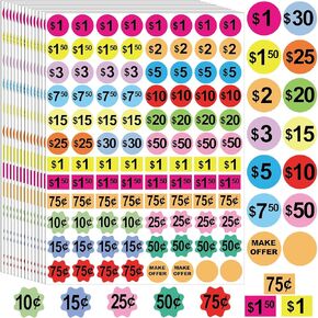 1920 PCS Removable Garage Sale Price Stickers, Pre-Priced Yards Sale Price Tags Stickers, Bright Color Pricing Labels Stickers with Blank Labels for Yards Sale Flea Markets,Garage Sales