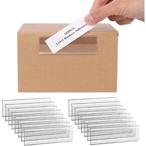 100-Pack 4" x 1" Shelf Tag Label Holders Adhesive Clear Shelf Tag Index Card Pockets Plastic Drawers File Cabinet Storage Bins Label Holder for Supermarket School Library Kitchen