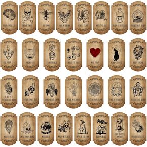 Jetec 120 Pcs Creepy Apothecary Bottle Labels Animal Medicine Bottle Stickers Potions Labels Waterproof Vintage Laminated Stickers for Party Supplies Decoration Photo Props,30 Styles