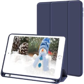 Aoub Case for iPad Mini 5 2019 with Pencil Holder, Slim Lightweight Trifold Stand Smart Cover, Soft TPU Back Cover Case for iPad Mini 5th Generation 7.9 inch, Auto Sleep/Wake (Gray White)