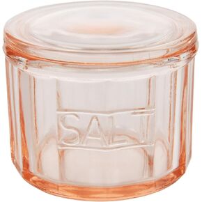 HOME-X Depression Style Pink Glass Salt Cellar with Lid, Retro Kitchen Decor, Wedding Gift - 3 1/2" H x 4" D