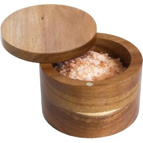 Totally Bamboo Rock & Branch Acacia Duet Salt and Pepper Bowl, Salt Cellar and Storage Box with Two Compartments, Magnetic Swivel Lid