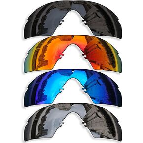 4 Pairs Anti-scratch Polarized Replacement Lenses for Oakley Si Ballistic M Frame 2.0 Sunglasses, Retro Black+silver+blue+fire