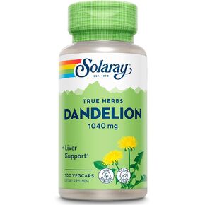 SOLARAY Dandelion Root 1040mg | Healthy Liver, Kidney, Digestion & Water Balance Support | Whole Root | Non-GMO, Vegan & Lab Verified | 100 VegCaps | Pack of 2