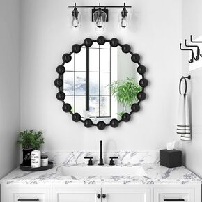 COGOOD Round Gold Decor Mirror - 24 Inch Circle Frame Beaded Decorative Wall Mirror for Living Room, Entryway, Vanity, Bathroom, Antique Gold