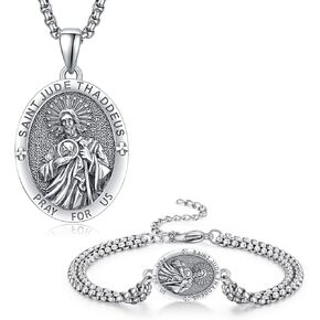 St Jude Necklace & St Jude Bracelet Oval Saint Jude Medal San Judas Tadeo Bracelet Amulet Protection Jewelry Religious Gifts for Men