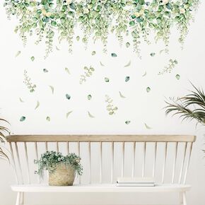 Supzone Hanging Vine Leaves Wall Decals Watercolor Plants Flower Wall Stickers Large Wall Corner Decoration DIY Vinyl Wall Art Sticker for Bedroom Living Room Offices Sofa TV Backdrop Wall Decor
