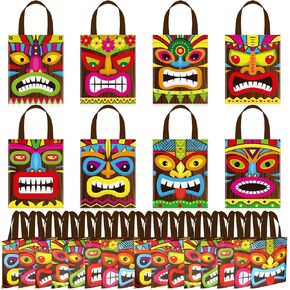 Photect 24 Pcs Hawaiian Aloha Bags Tiki Luau Non Woven Gift Bags with Handles Tropical Summer Tiki Luau Candy Treat Goodie Bags for Summer Aloha Hawaiian Luau Holiday Party Birthday Supplies