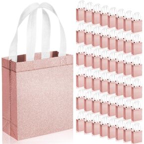 Woanger 48 Pack Wedding Gift Bags Reusable Gift Bags with Handle Glitter Tote Bags Goodie Bags Bling Non Woven Favor Bags for Wedding Holiday Party(6.5 x 3.1 x 7.8 Inch,Silver)