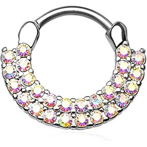 Forbidden Body Jewelry 16g 8mm Surgical Steel Double Lined CZ Cartilage and Septum Clicker Hoop