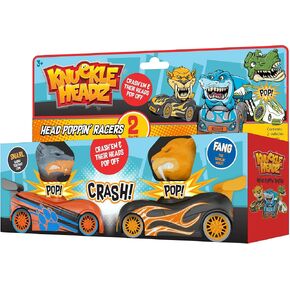 Duo Head Poppin' Quick Shot Pull Back Crash Derby Race Cars - Fang The Tiger and Snarl The Wolf