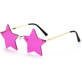 Rimless Star Shape Sunglasses Trendy Sun Glasses for Women Men Party Glasses Pentagram Eyewears(One Size,purple)