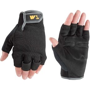 Wells Lamont Men's Fingerless Synthetic Leather Palm Work Gloves, Large 847, Black