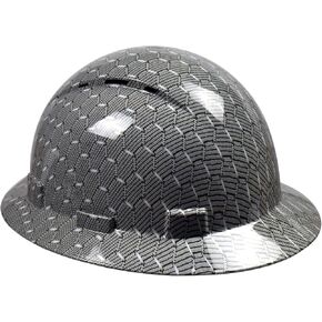 Full Brim Hard Hat - OSHA Safety Helmet Durable Lightweight Carbon Fiber Hard Hat, 6-Point Ratchet Suspension Protective Gear for Men and Women