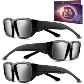 Solar Eclipse Glasses 2024 Approved (3 Pack) Plastic Solar Eclipse Viewing Glasses -AAS, CE & ISO Certified Solar Eclipse Glasses, Solar Eclipse Sunglasses for Kids & Adults - Black, 3-Pack