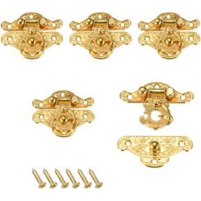 uxcell 5 Sets Wood Case Chest Box Rectangle Clasp Closure Hasp Latches Gold Tone 37 x 28mm