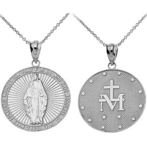Claddagh Gold 925 Sterling Silver Miraculous Medal Catholic Blessed Virgin Mary Sacred Pendant Necklace