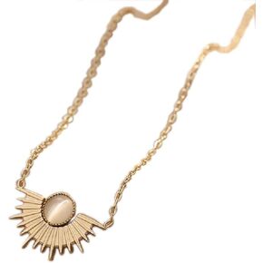 COLORFUL BLING Opal Sun Ray Inspired Pendant Necklace Natural Moonstone Sunflower Crystal Stainless Steel Adjustable Chain for Women Girls Amulet Celestial Jewelry