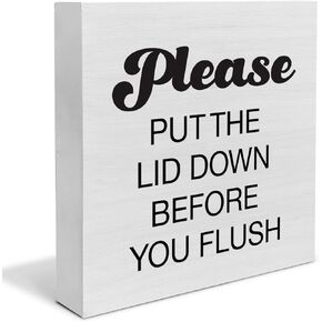 Country Humor Bathroom Wood Box Sign Decor Desk Sign Please Put the Lid Down Wooden Box Block Sign Home Guest Husband Bathroom Shelf Wall Decoration