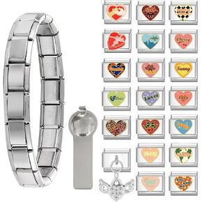 papasgix 22 قطعة من الأساور الإيطالية الساحرة مجموعة الحب مع سوار المبتدئين، سحر متنوع وأدوات الفتح، 9 مم وحدات أساور إيطالية ساحرة مصنوعة يدويًا هدايا مجوهرات ذاتية الصنع in Kuwait