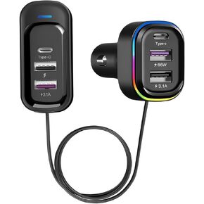 Car Charger with 6 Multi Ports USB Type C, 66W & QC3.0 Fast Charging Adapter Auto Cigarette Lighter Plug, for iPhone 15 Max Pro Samsung Android Smart Phone Tablets & More