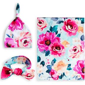 Baby Swaddle Blanket Newborn Girl Swaddle and Headband & Baby Hat Baby Beanie Newborn Swaddle Set Swaddle Blankets Girl Baby Girl Swaddle Blankets with Headband Newborn Receiving Blanket Headband Set