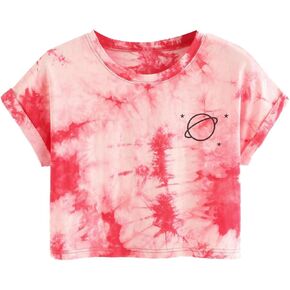 SweatyRocks Women's Short Sleeve Tie Dye Crop Top T Shirt Summer Casual Tees