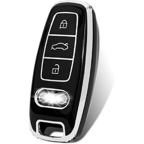 OFFCURVE for Audi Key Fob Cover, Premium Soft TPU 360 Degree Full Protection Key Shell Case Compatible with 2018-2022 A6 A7 A8 E-Tron Q8 SQ8, 2020 2021 2022 A3 Q7 S3 S6 SQ7 RS6 S7 RS7 Off-I-Black