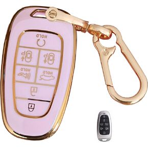 Pink for Hyundai Key Fob Cover with Keychain Fits for Hyundai Sonata Santa fe Tucson Palisade Cruz Ioniq Smart Key (5-Button)