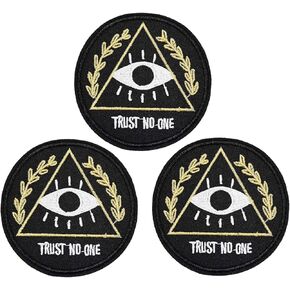 U-Sky Eye Iron on Patches for Jean Jackets, 3pcs Trust No One Embroidered Iron-on Patch for Backpacks, Sew-on Appliques for Clothing, Hand Bags, Shirts, Garment DIY Decor Accessary, Size: 2.9x2.9 inch