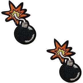 2Pcs Black Bomb Patch Cartoon Embroidered Patches Iron On/Sew On Applique for Clothing Jeans Jacket Caps Bags Decorative, Trim and Embellishments