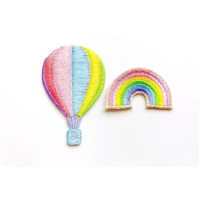 TH Set of 2 Tiny Mini Pastel Balloon Rainbow Cute Cartoon Sew Iron on Embroidered Applique Badge Sign Patch Clothing Costume
