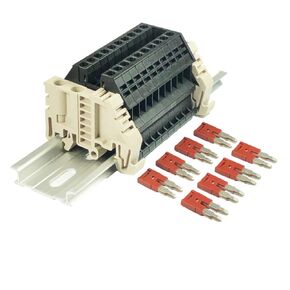 Dinkle Assembly Kit DK2.5N-BK 10 Gang Black with Jumpers DIN Rail Terminal Blocks, 12-22 AWG, 20 Amp, 600 Volt