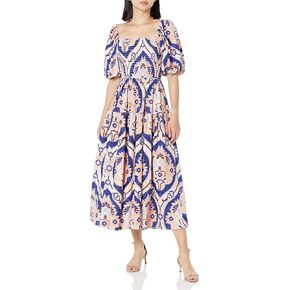 MOON RIVER Women's Square Neck Puff Shirred Dress in Kuwait