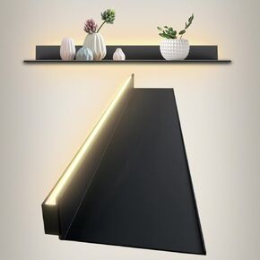 Floating Display Shelf with Built-in Illuminated LED Light and Transformer, Metal Wall Mounted Light-Emitting Shelves, Lighted Display Stand for Entrance Bar Countertop Bathroom