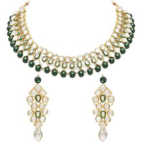 I Jewels 18K Gold Plated Indian Wedding Bollywood Necklace Jewellery Set with Earrings for Women (IJ362G)