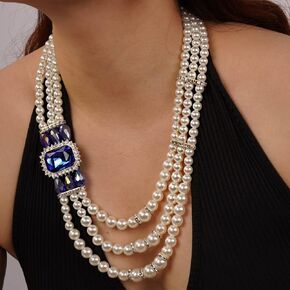 Missgrace Women Bride Boho 1920s Vintage Fashion Pearl Rhinestones Crystals Choker Necklace Long Pearl Dangle Earrings and Necklace Jewelry Set Prom Party Chunky Necklace for Women