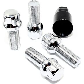 Set of 4 Veritek 14x1.5mm 2.10 Inch 28mm Shank Length 19mm 21mm Key Hex R12 OE Chrome Ball Seat Wheel Bolt Locks for Mercedes Audi VW Factory Wheels