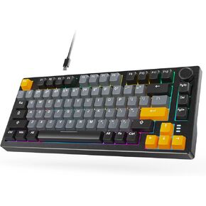 ARZOPA 75% Mechanical Gaming Keyboard Wired, RGB Backlit 81 Keys Gasket Mount Keyboard, Compact Mechanical Keyboard, One Knob Volume Control, Sound Absorbing Pads, Linear Red Switch-K81