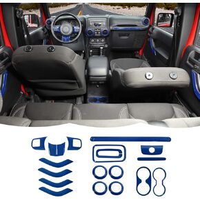 RT-TCZ Interior Trim Kit Cover Center Console Decoration Accessories Compatible with Jeep Wrangler JK JKU 2011-2018 4 Door 18PCS,Blue