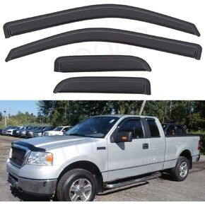 Set of 4 Front+Rear Smoke Sun Rain Guard Outside Mount Tape-On Acrylic Window Visors Compatible with 04-14 F-150 Super/Extended Cab with Half Size Suicide Back Doors