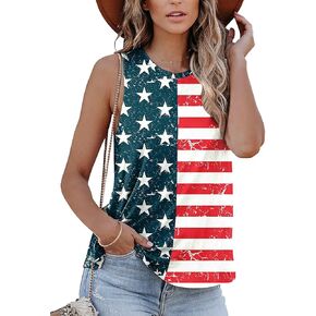 Womens 4th of July Tank Tops American Flag Print Patriotic Sleeveless Independence Day Shirt S-XXL