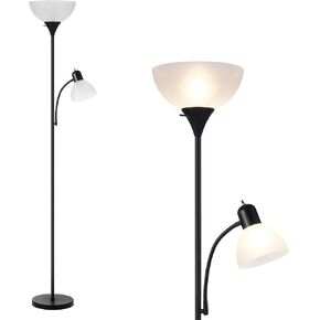 HonoDing Adjustable Black Floor Lamp with Reading Light Susan Modern Standing Lamp for Living Room/Office Lamp 72" Tall - 150-watt with Side Reading Light Corner Lamp (Black)